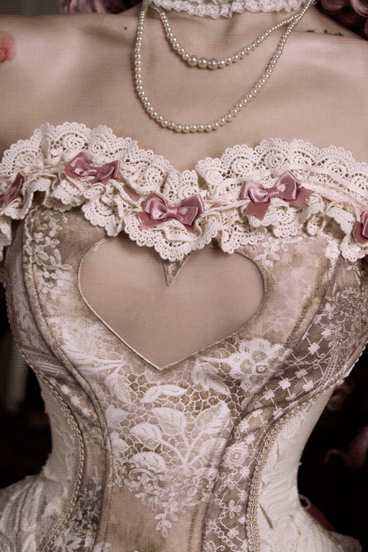 ラブフィッシュボーンコルセットロココフレンチチュニックトリムトップス＋スリーブ＋スリムリボン＋レッグカバー＋チョーカー