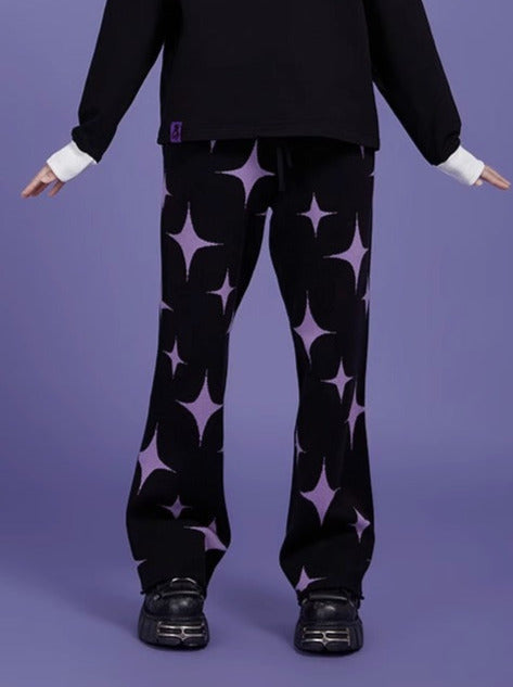 Black Purple Sweet Girly Knit Warm Pants