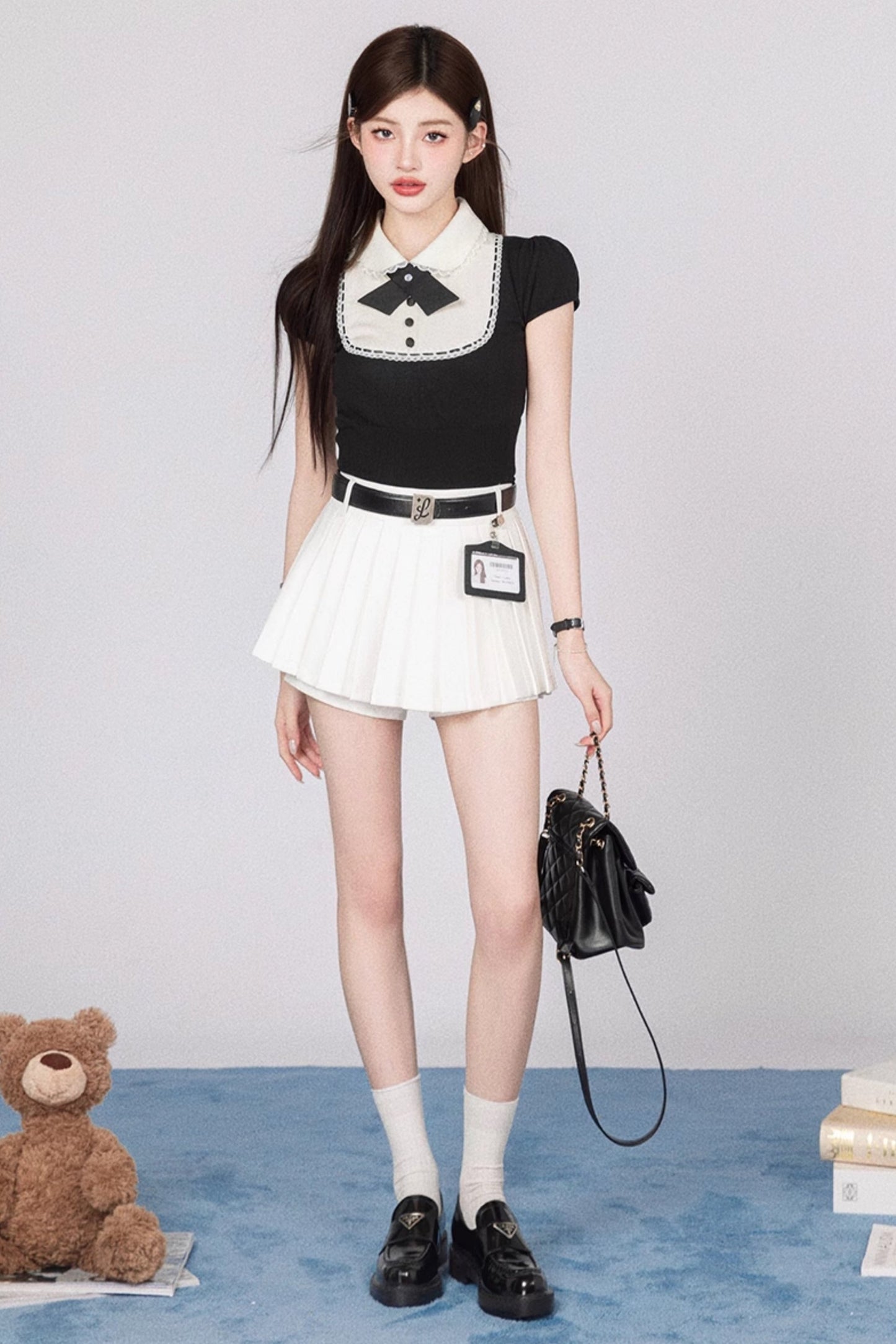 Sweetheart School Girl Knit Top + Short Skirt