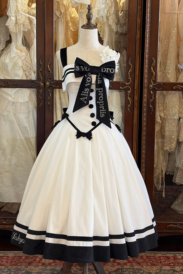 【Reservierungsschluss 29. Juli】Klassisches Schleifen-Elegant-Lolita-Stickerei-JKS-Kleid-Set (mit Korsage) + Zubehörset