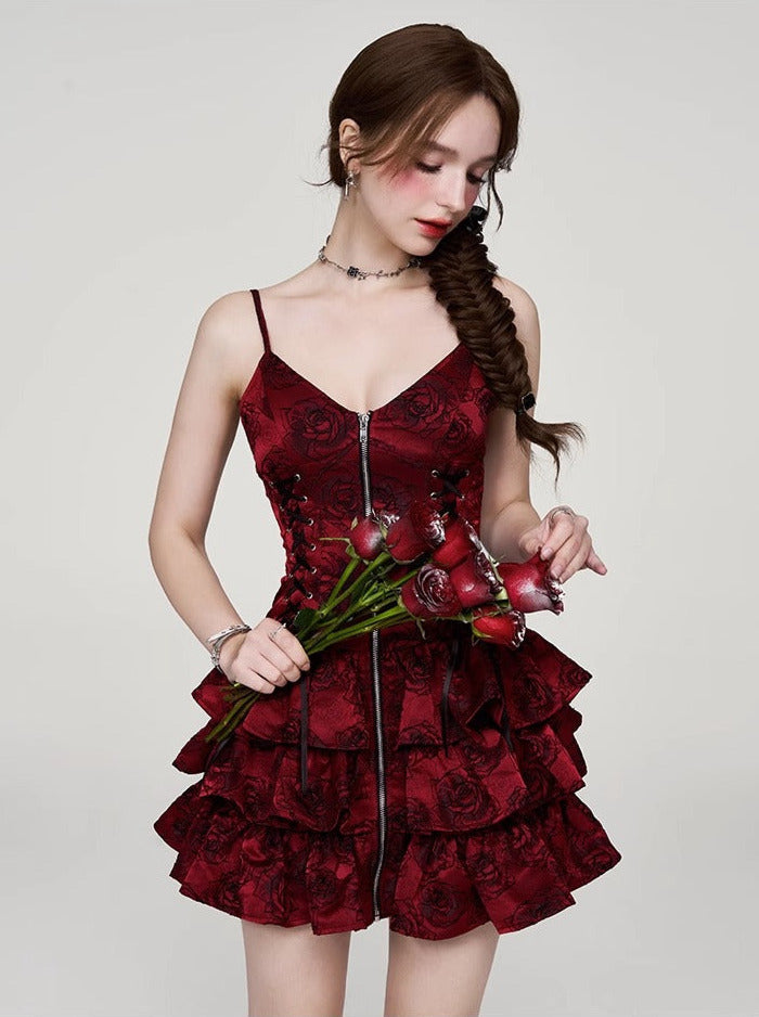 Spicy Rose Jaccard Tea Slings Dress