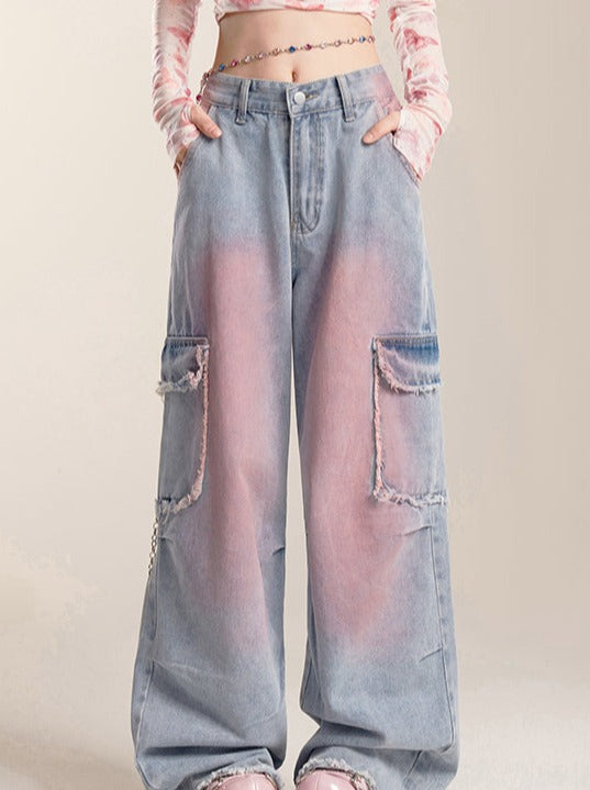 Gradient Spray Color Wide Leg Jeans