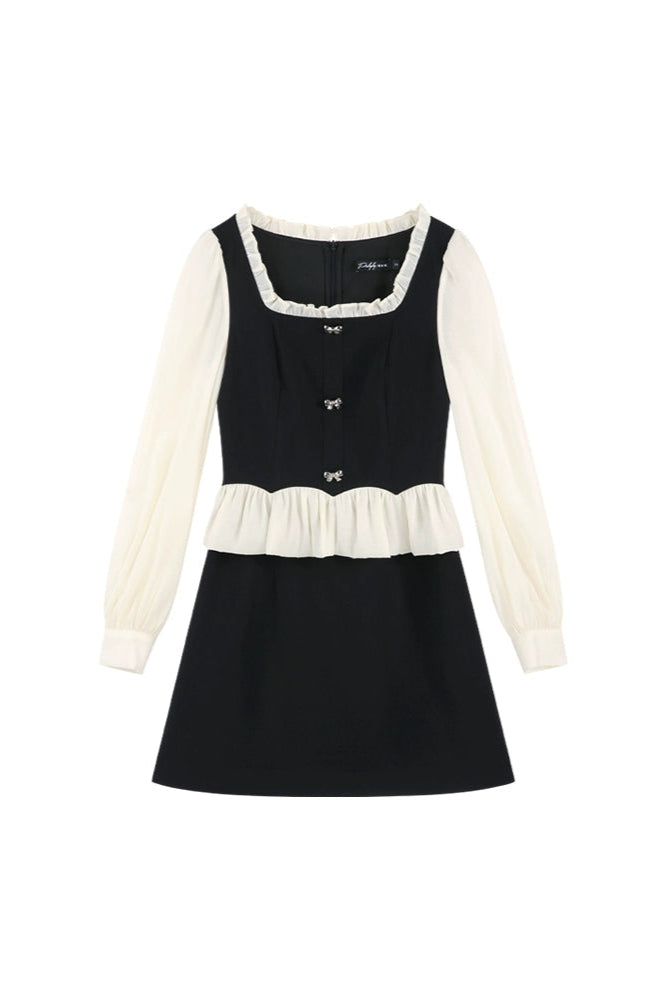 フレンチブラックスクエアネックドレス