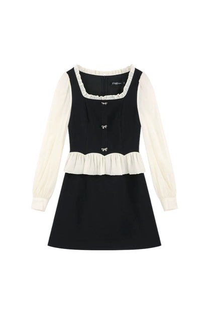 フレンチブラックスクエアネックドレス