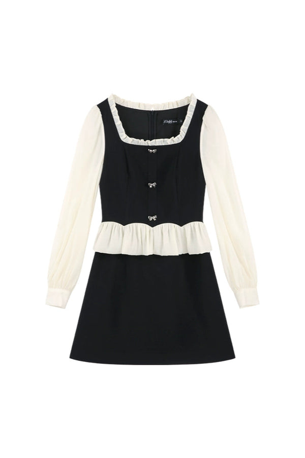 フレンチブラックスクエアネックドレス