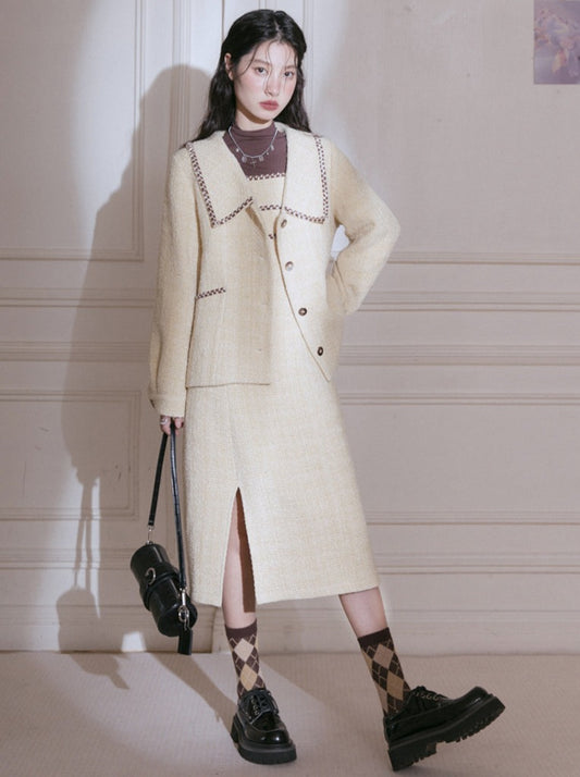 치즈 레몬 옐로우 재킷 + 서스펜더 원피스