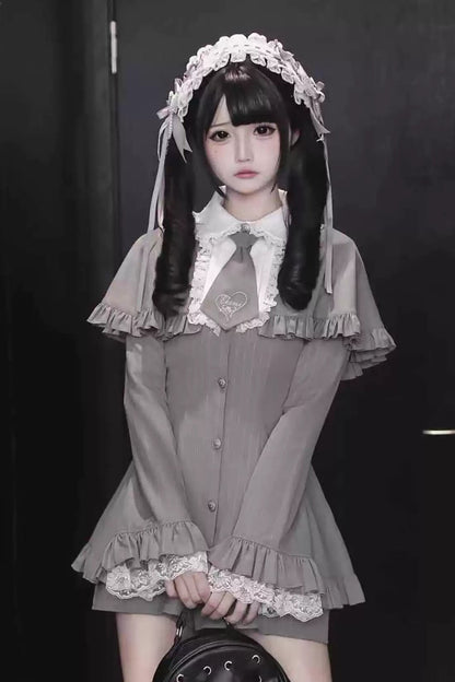 【12月8日予約締切】グレーストライプサブカルケープスーツセット＋ヘアバンド＋ヘアクリップ