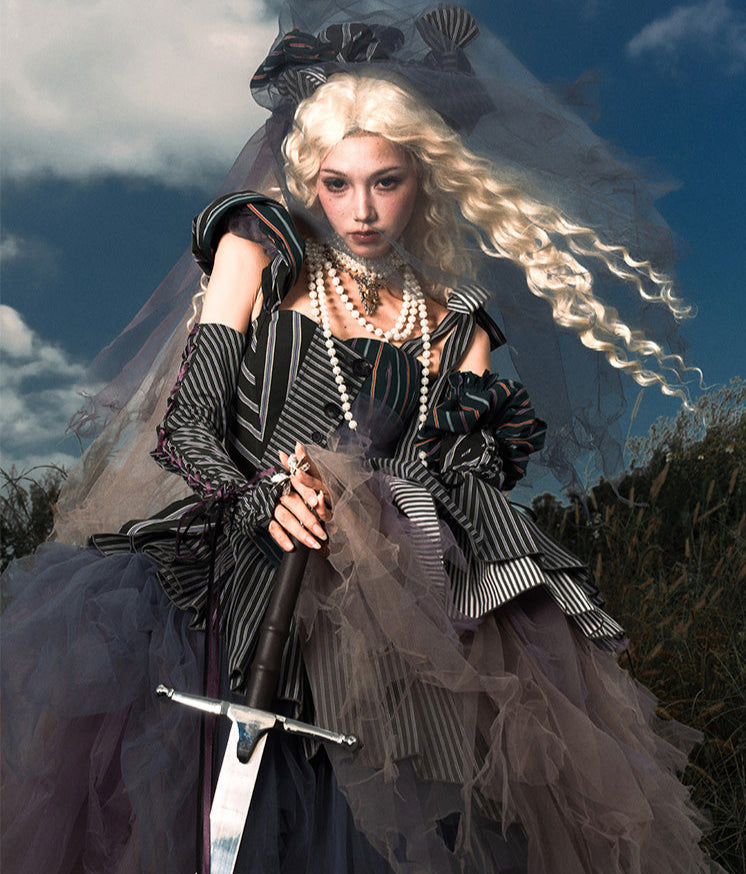 【予約商品】ストライプグリッドファンタジードレスセット＋アシメチュールスカート＋ベール