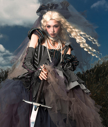 【予約商品】ストライプグリッドファンタジードレスセット＋アシメチュールスカート＋ベール