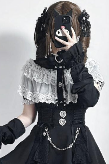 Mine lace cape shirt + sleeves + brooch