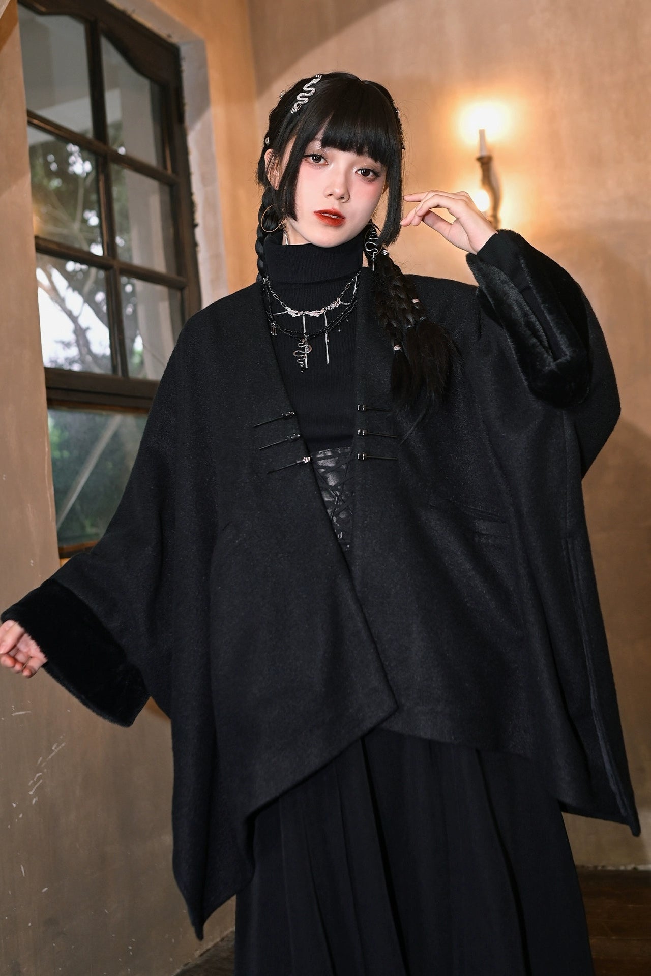 Dark loose fleece cloak