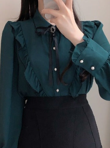 Classical button ribbon blouse