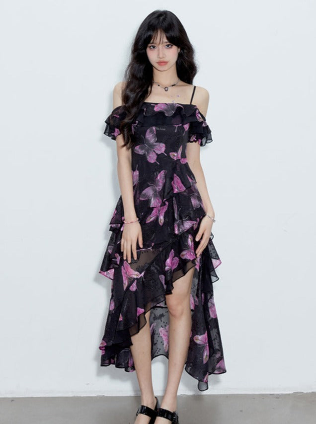 Butterfly Long Asymmetrical Summer Off-the-shoulder Dress