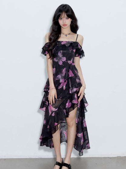 Butterfly Long Asymmetrical Summer Off-the-shoulder Dress