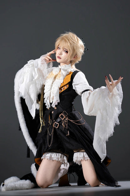 [Pre-order Deadline: December 2] Royal Gothic Military Prince Costume Complete Set (Shirt + Shorts + Long Vest with Train + One-Shoulder Fur Cape + Accessories)