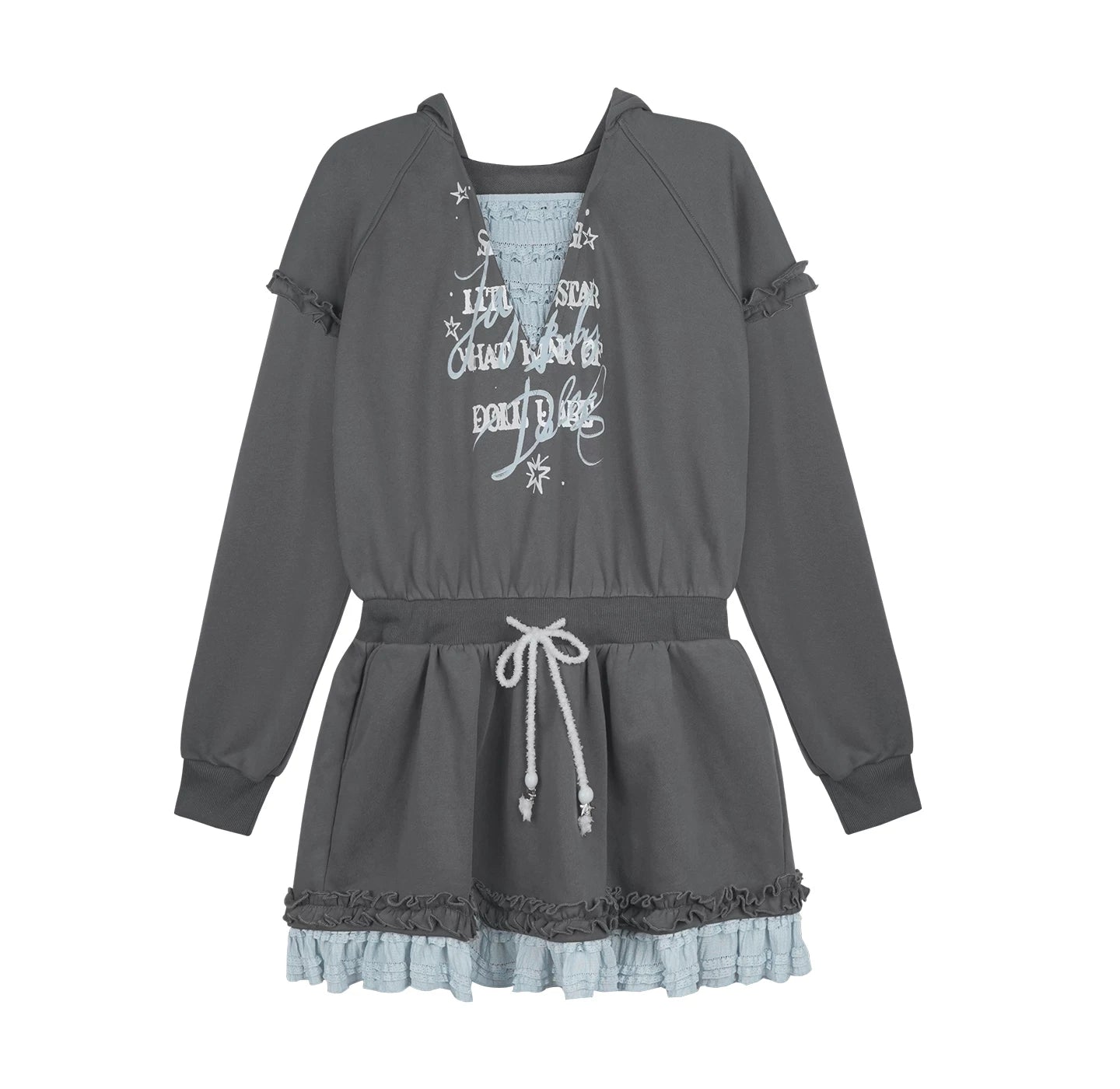 Gray-Blue Lace Hooded Dress