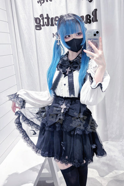 Dark windcloth shirt + skirt + ribbon