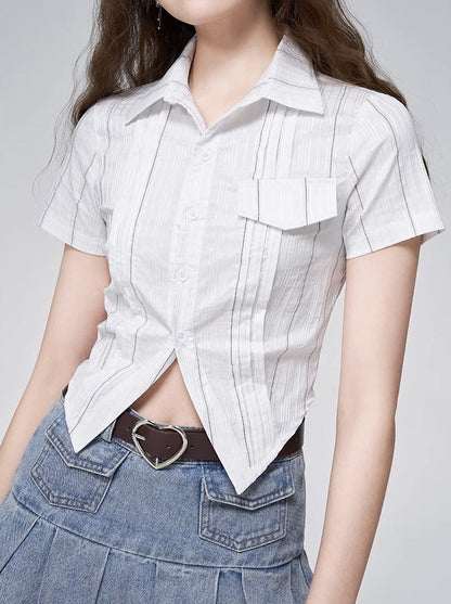 Cool White Stripe Short Shirt