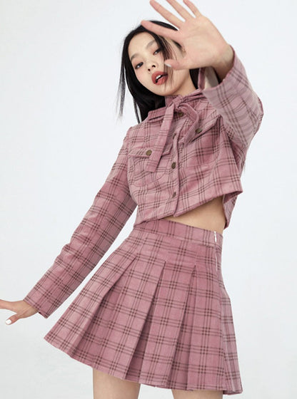 Ribbon Check Jacket + Check Skirt