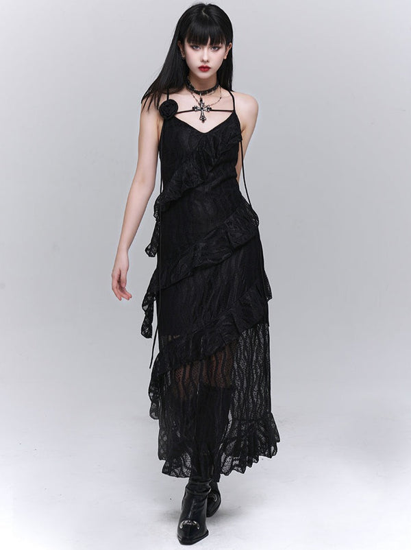 Girl Lace Suspender Dress + Flower Accessories