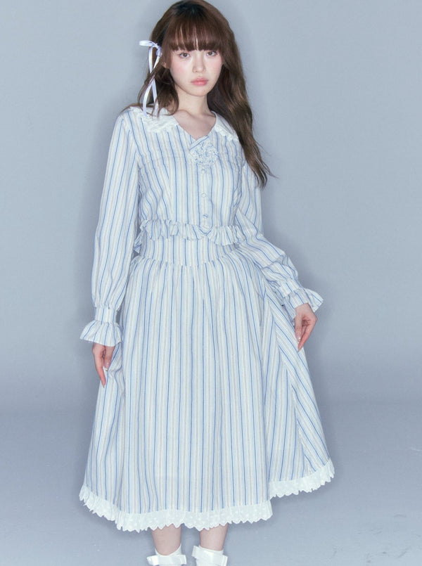 ガーリーストライプトップス＋ストライプスカート