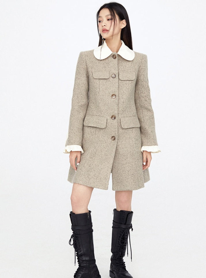 Doll Collar Ruffle Fur Wool Coat