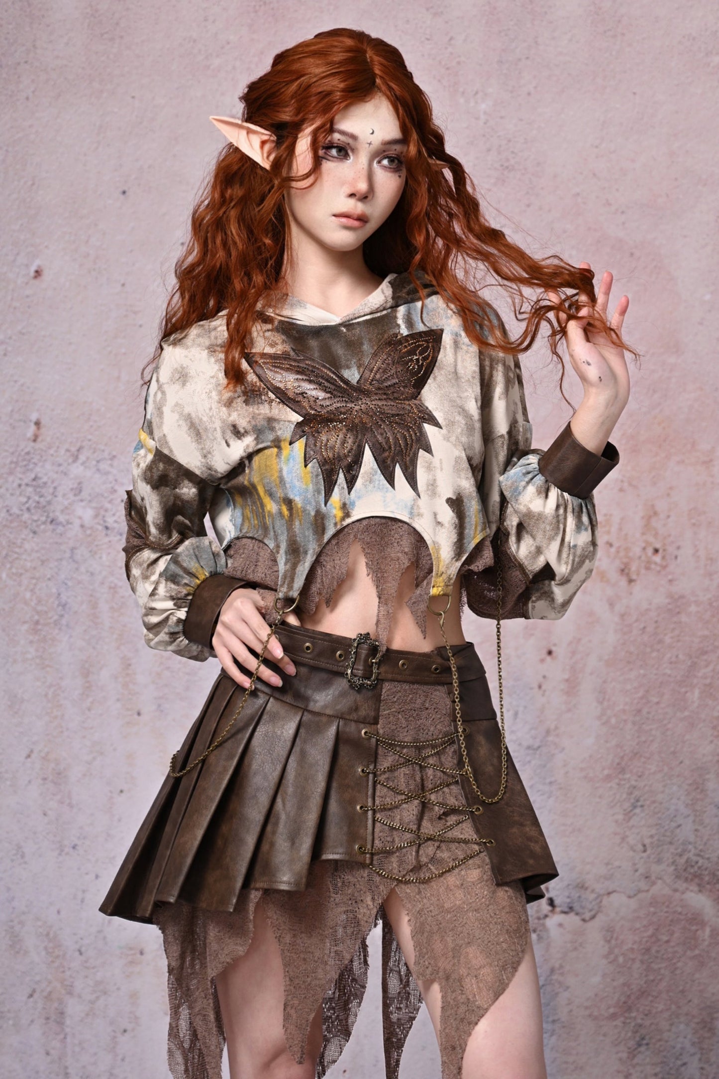 Virtual Leather Pleated Skirt