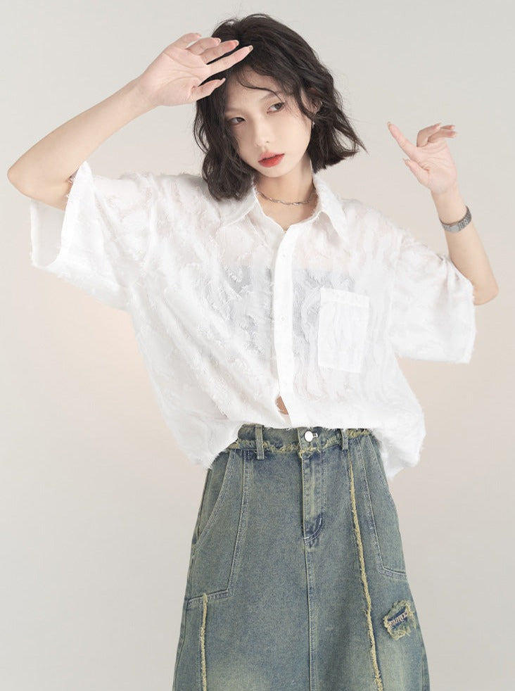 Sheer Retro Shirt Loose Shirt