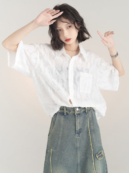 Sheer Retro Shirt Loose Shirt