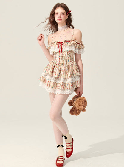 [En vente à partir de 20 heures le 31 mai] Shao Ye Eye Rose Old Narrative One-shoulder Floral Dress Women's Summer Cake Dress