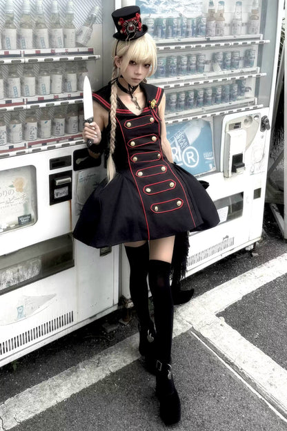 Black Red Navy Large Hem Backless Dress