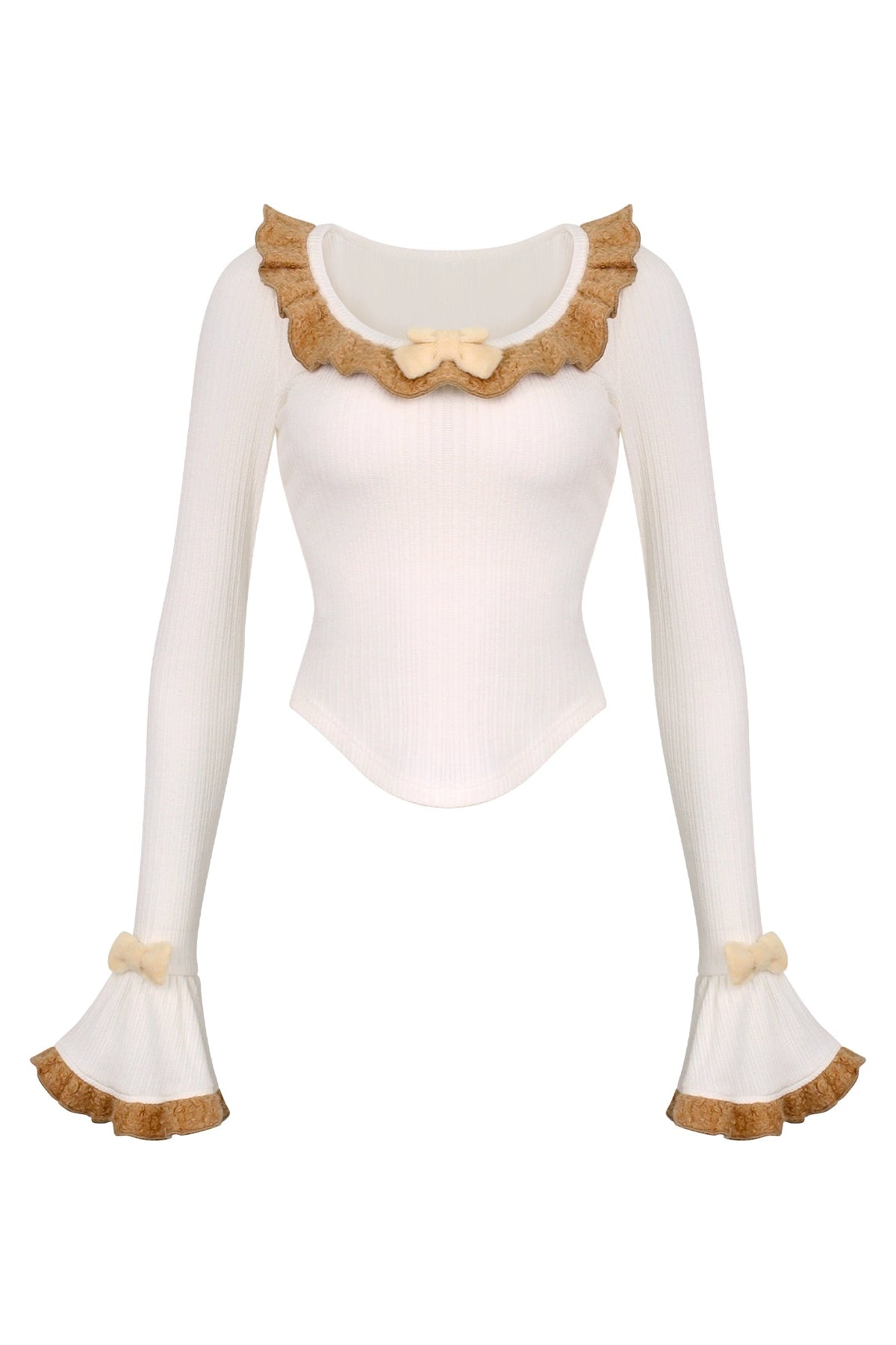 Knit top + kitten suspender skirt with brooch + cape