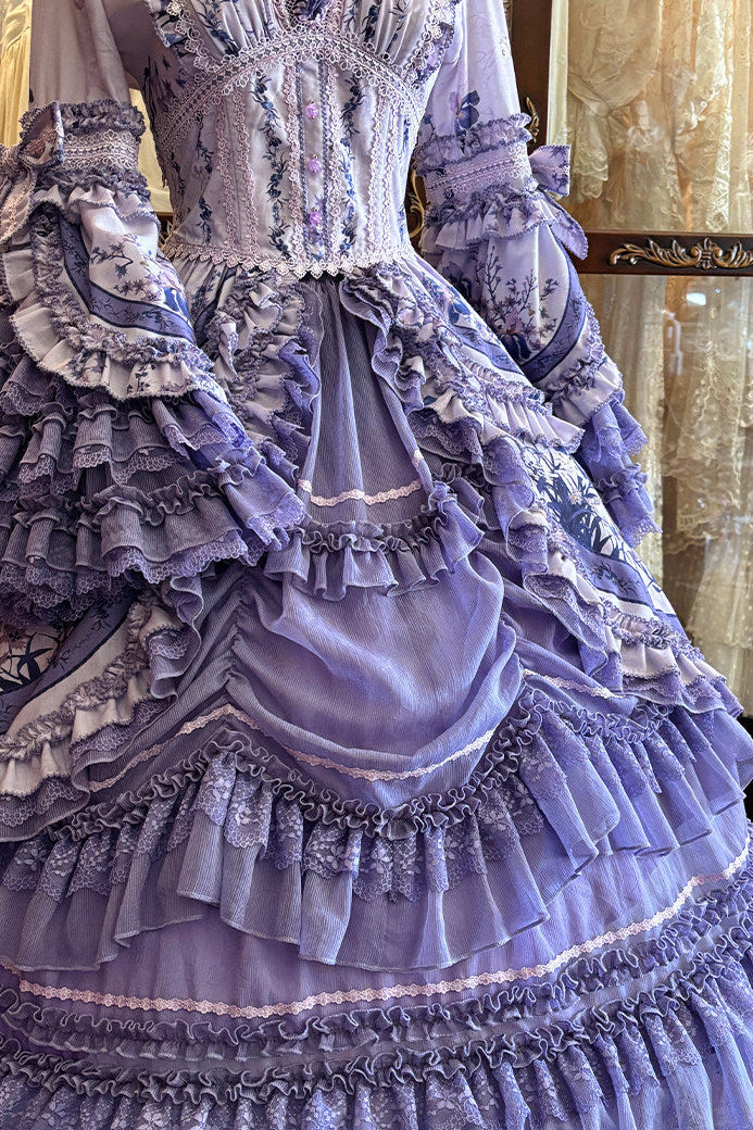 【9月13日予約締切】Purple/Dark Purple Gothic Lolita Elegant Iris Dress Top & Bustier & Skirt Set 1/2+ Full Set