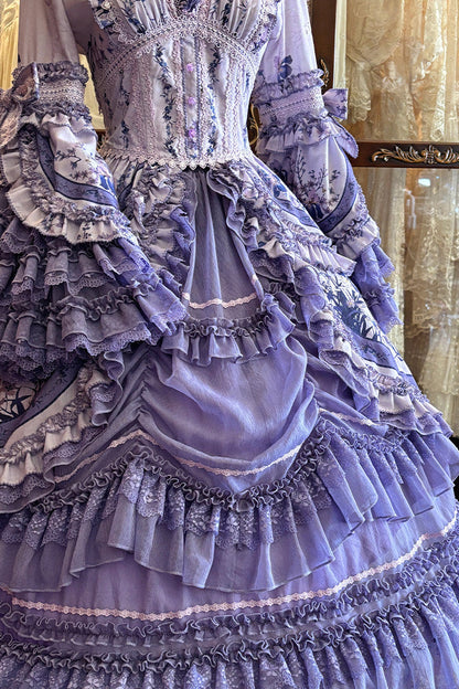 【9月13日予約締切】Purple/Dark Purple Gothic Lolita Elegant Iris Dress Top & Bustier & Skirt Set 1/2+ Full Set