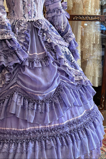 【9月13日予約締切】Purple/Dark Purple Gothic Lolita Tiered Lace Ruffle Skirt
