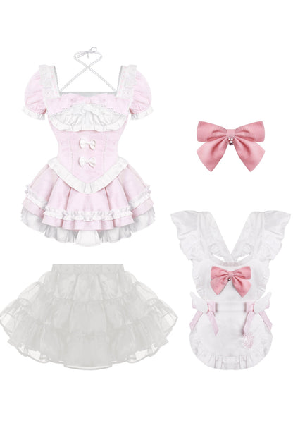 スイートガーリードレス+リボンエプロン+インナースカート