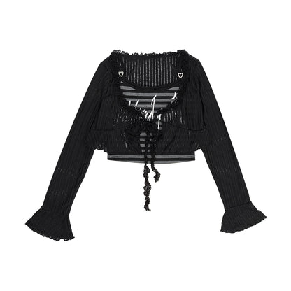 地雷Y2Kダークトップス＋レースアップスカート