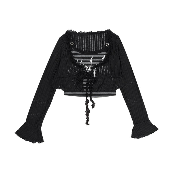 地雷Y2Kダークトップス＋レースアップスカート