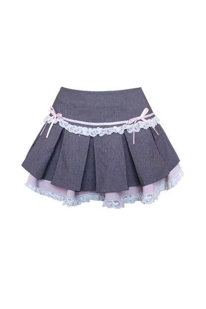 Sweet Sakura College Pink Faux Two Piece Shirt + Gray Pleated Skirt