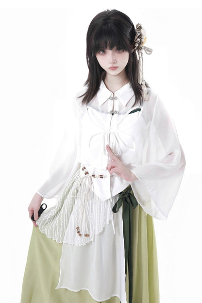 シフォンチャイナシャツ＋キャミソール＋ショートスカート＋ロングスカート＋レッグウォーマー