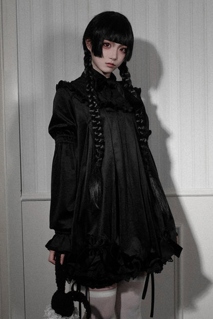 Valerie Dark Gothic Black Velvet Ribbon Dress Setup