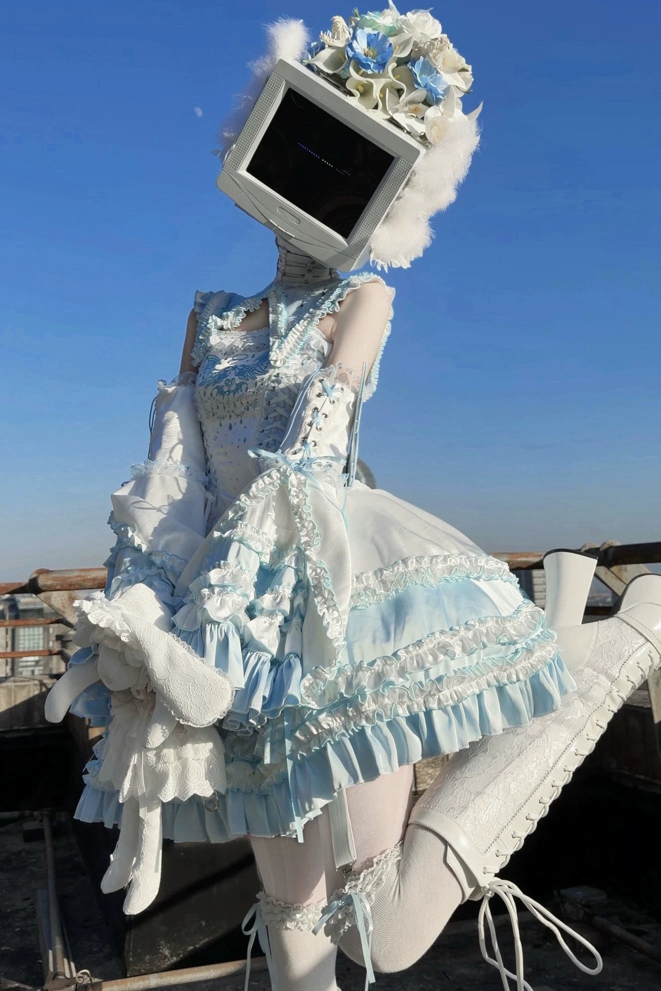 水色天使系列上衣+裙子+衬衫领+袖子+帽子+夹子