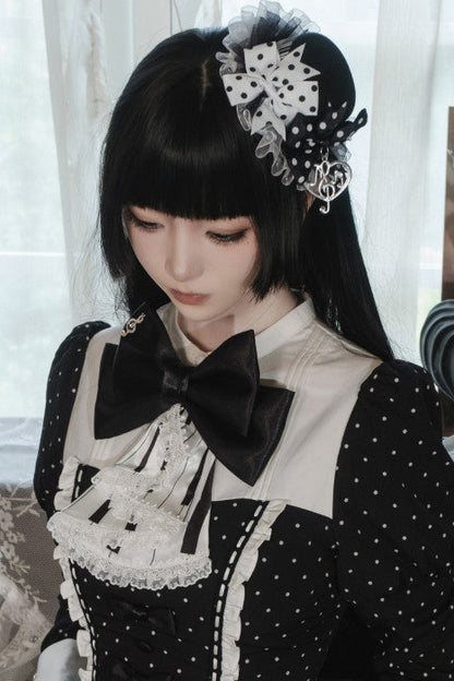 【10月22日予約締切】Polka Dot/Black Gothic Lolita Piano Key Series Accessories Piano Key Lace Bow Tie