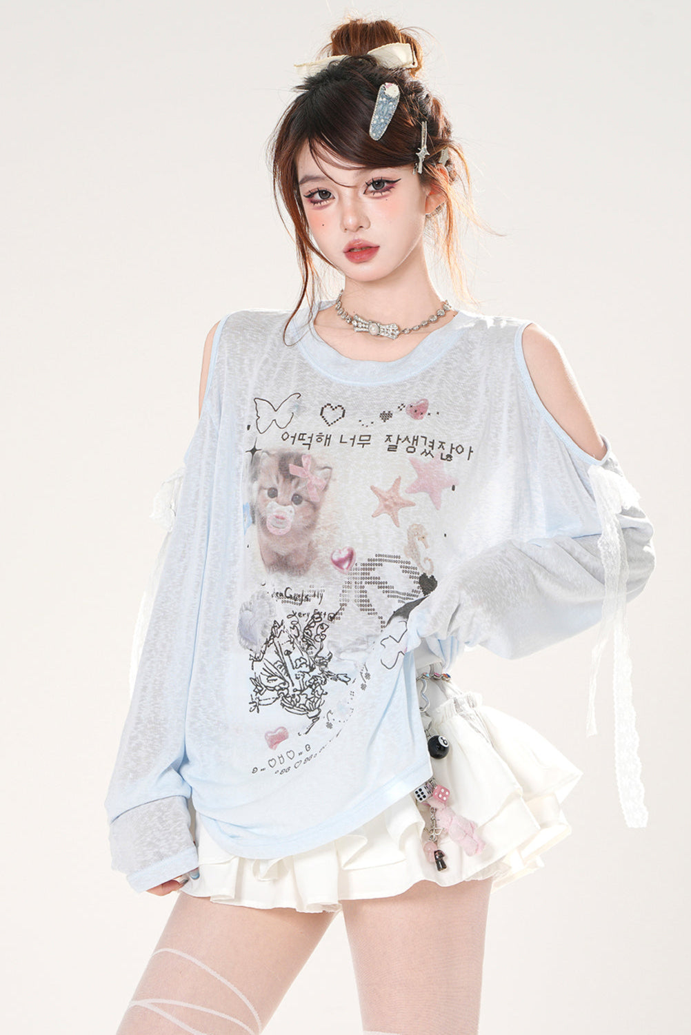 シアーキュートデザインブリージースモックトップス