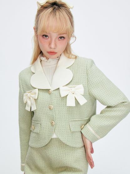 Wool green jacket + tweed skirt