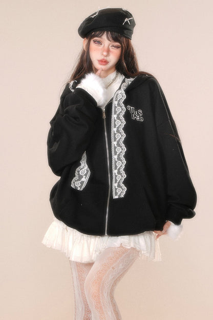 レースフーディースウェットシャツジャケット