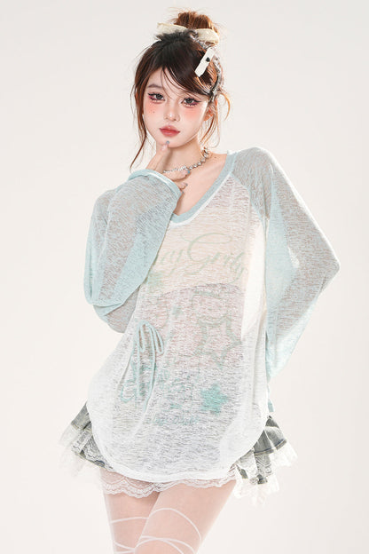 シアーサブカルVネックスモックトップス