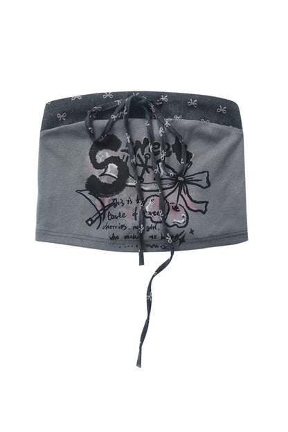 Y2Kパッチワークプリンテッドチューブトップ