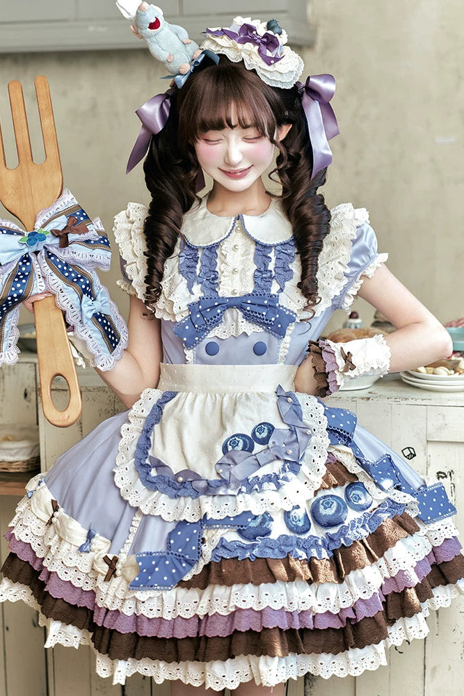 【8月8日予約締切】ブルーベリーカフェロリータOPドレス（ショート・ロング）＋エプロン＋ケーキミニハット
