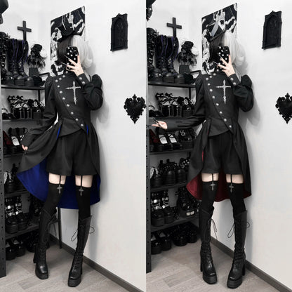 【9月28日予約締切】Prince-Style Gothic Cross Embroidered Coat Jacket With Train